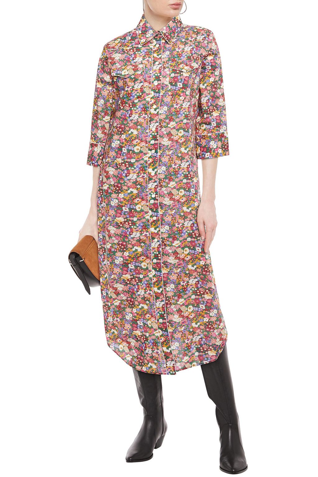 R13 Floral-print cotton-poplin midi shirt dress