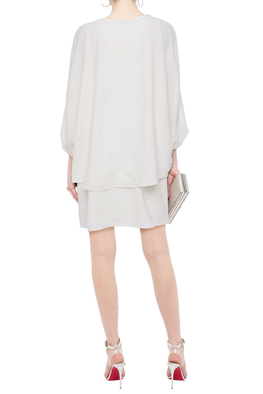HALSTON Wrap-effect cape-back stretch-crepe mini dress