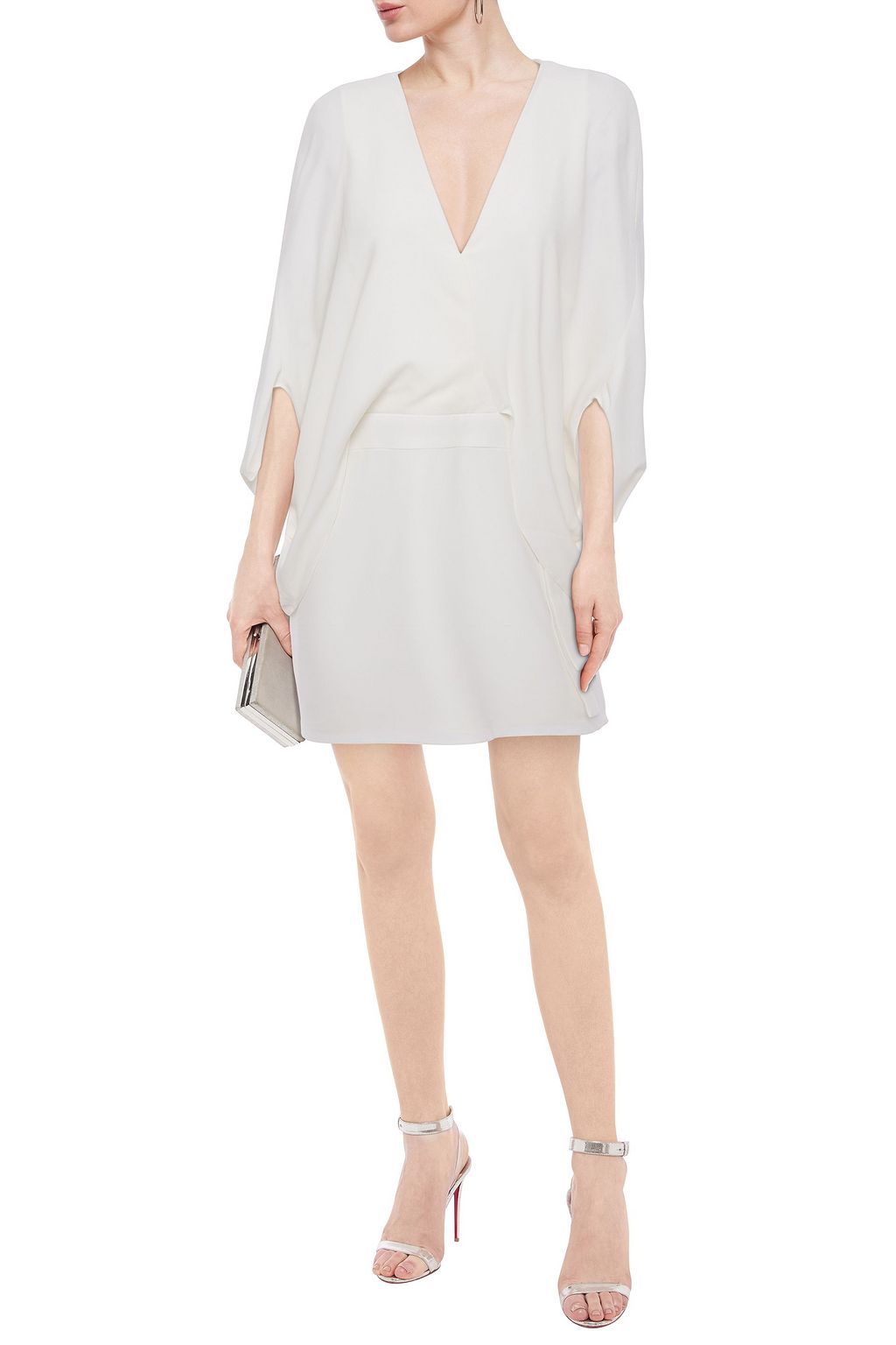 HALSTON Wrap-effect cape-back stretch-crepe mini dress