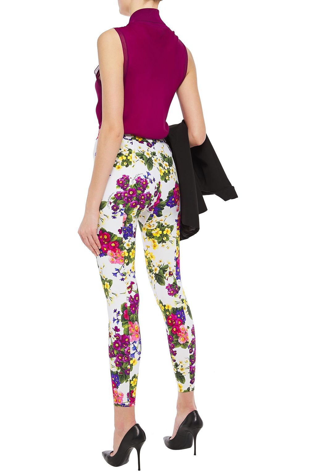 DOLCE&GABBANA Cropped floral-print stretch-jersey leggings