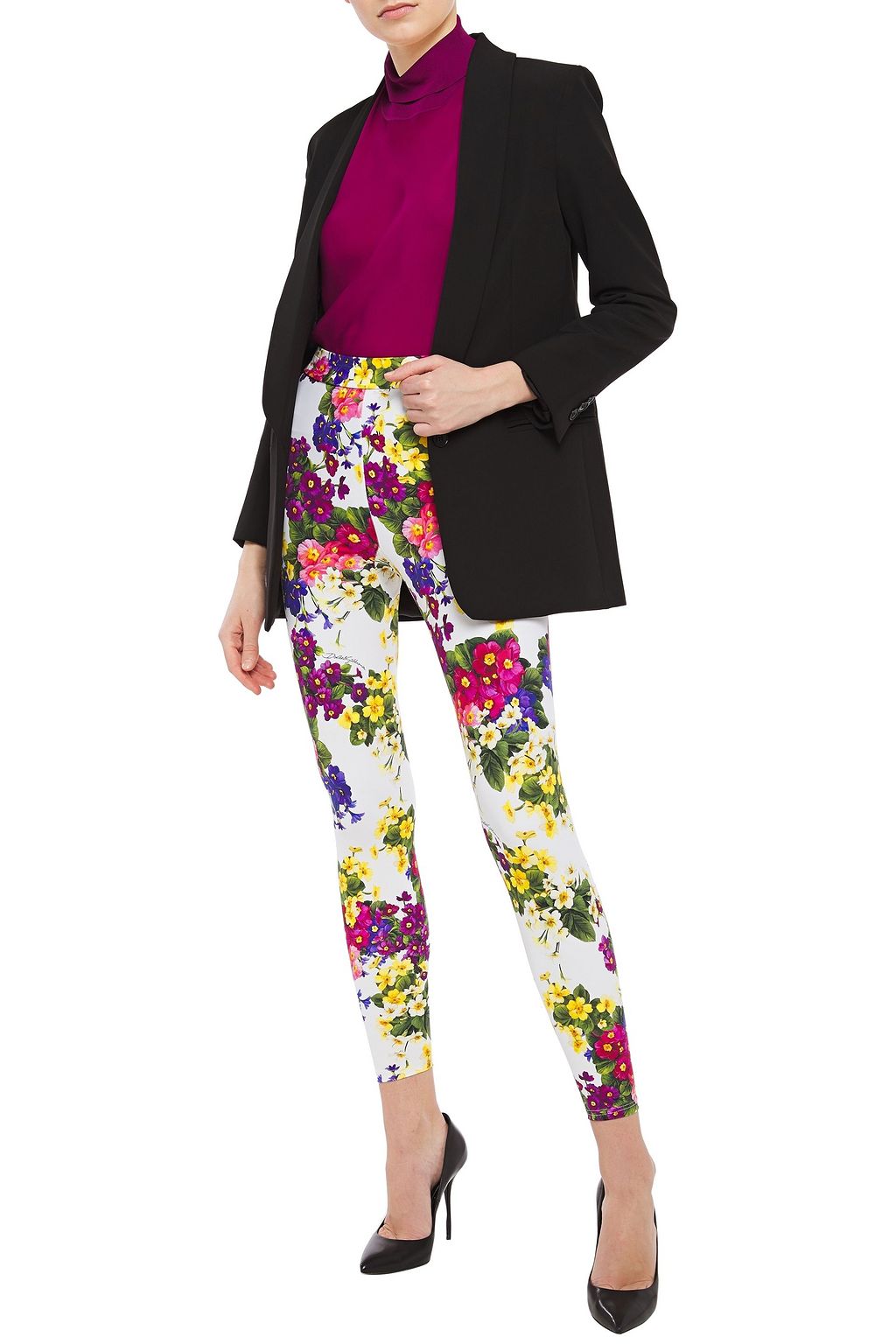 DOLCE&GABBANA Cropped floral-print stretch-jersey leggings