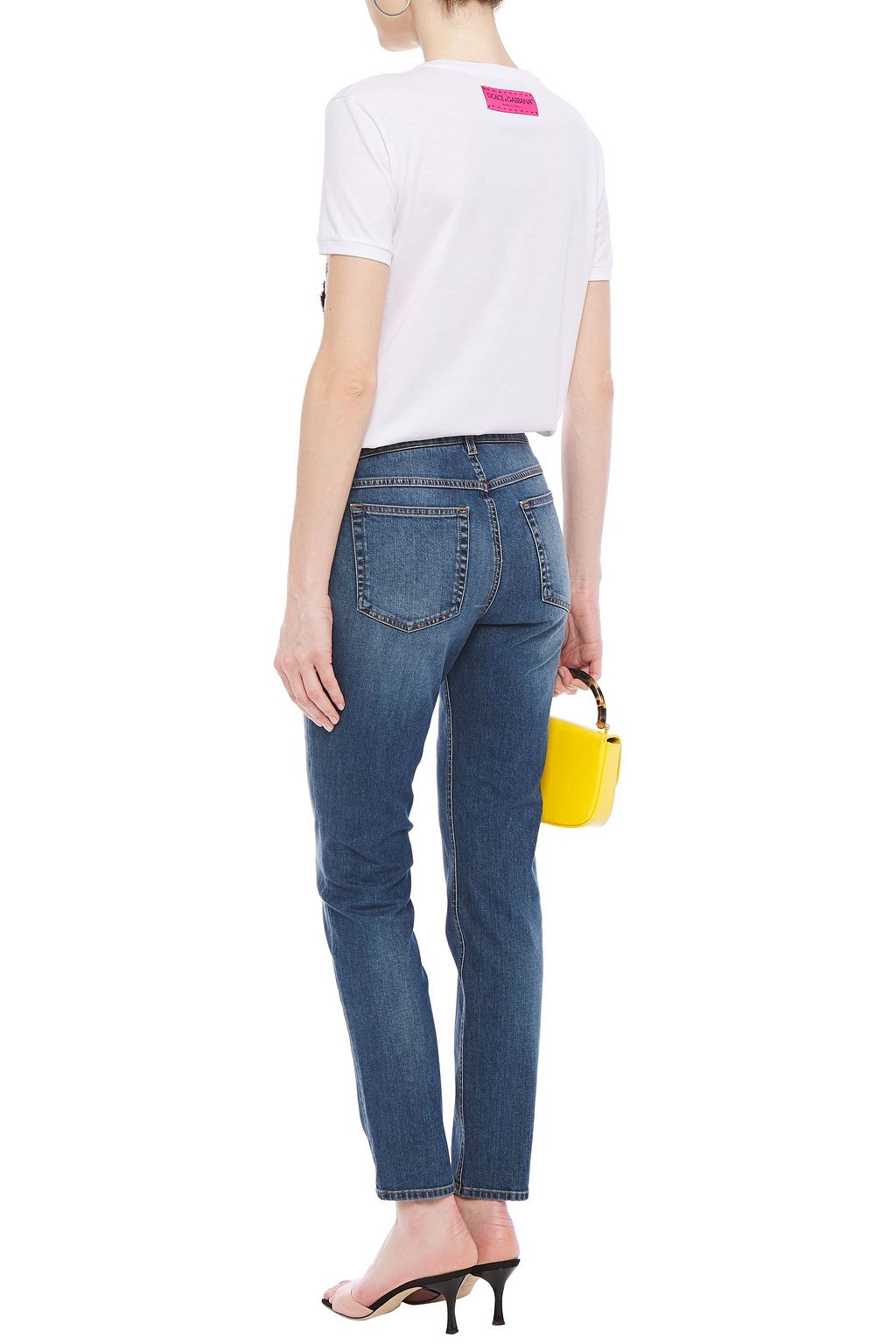 DOLCE&GABBANA Snap-detailed faded mid-rise slim-leg jeans