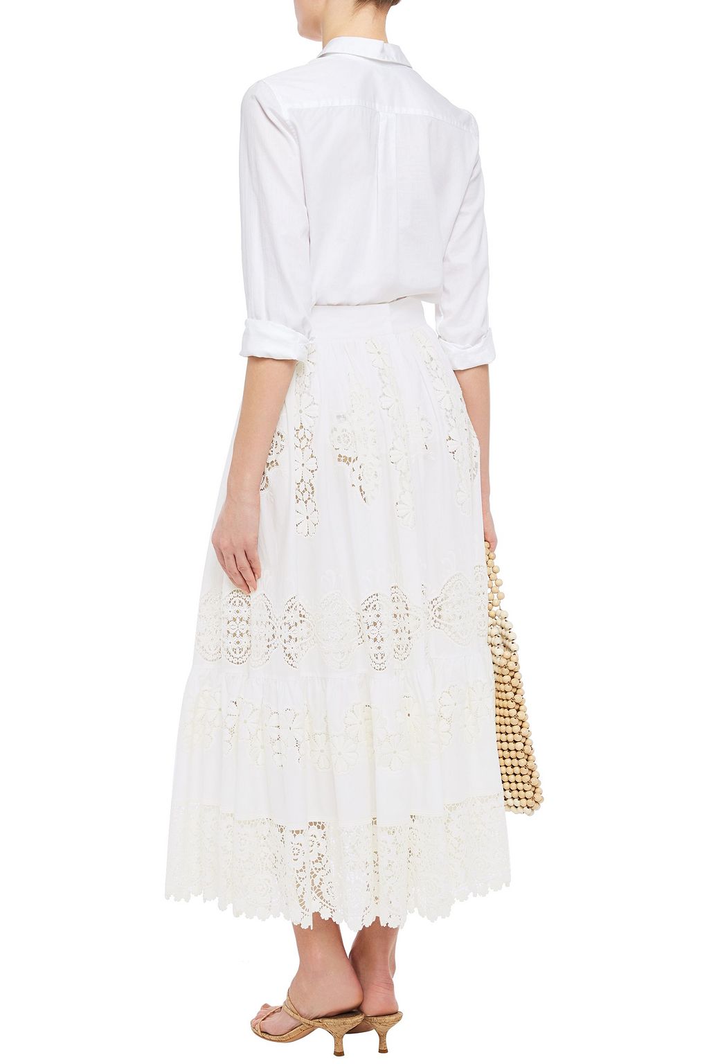DOLCE&GABBANA Guipure lace-paneled cotton-blend maxi skirt