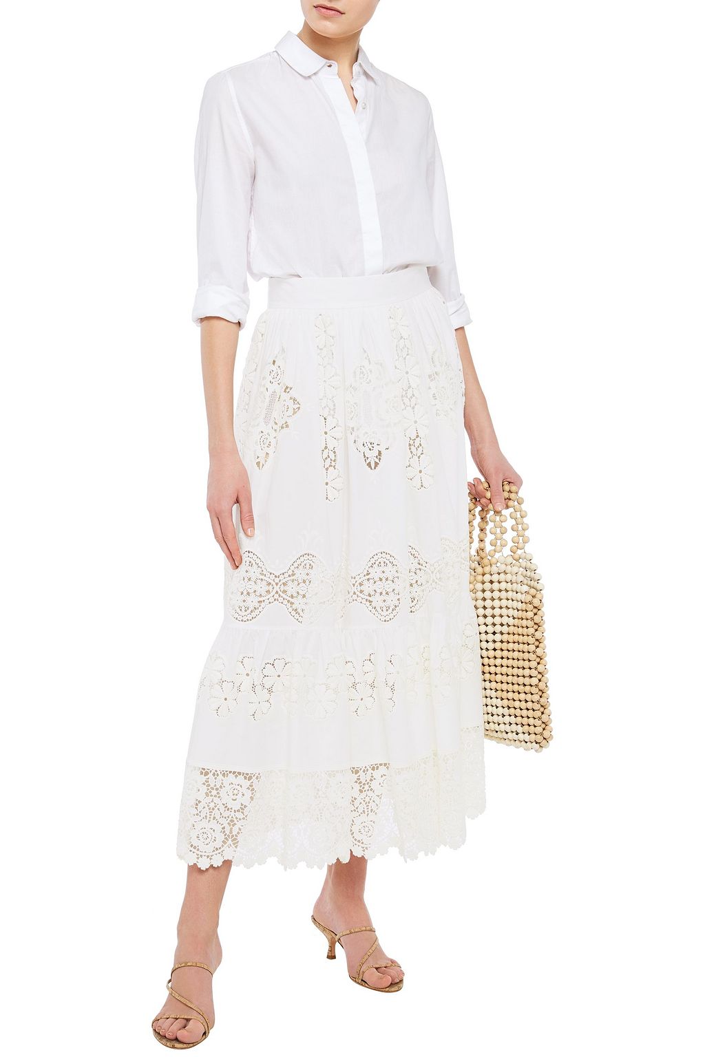 DOLCE&GABBANA Guipure lace-paneled cotton-blend maxi skirt