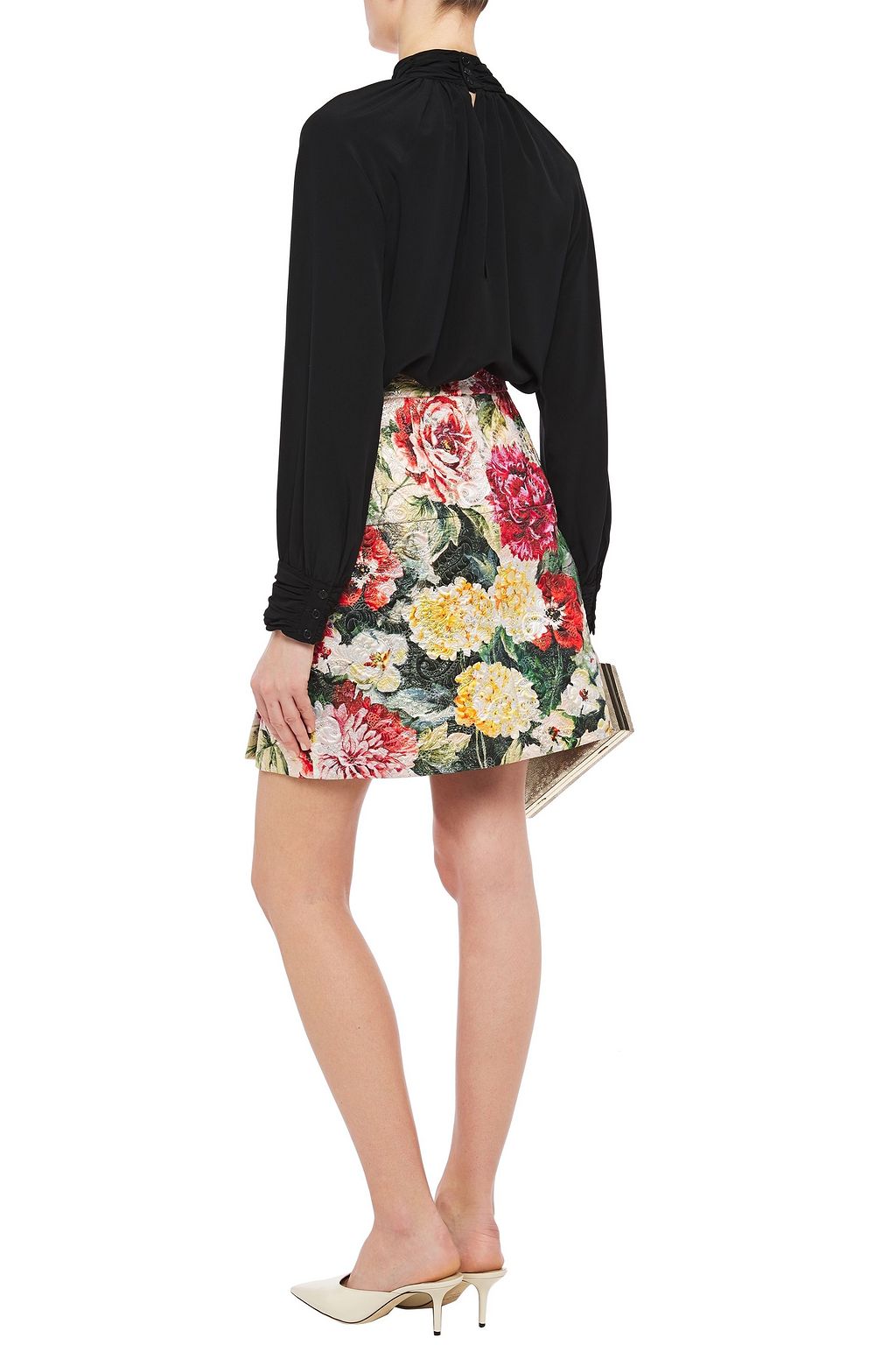 DOLCE&GABBANA Embellished metallic cotton-blend brocade mini skirt