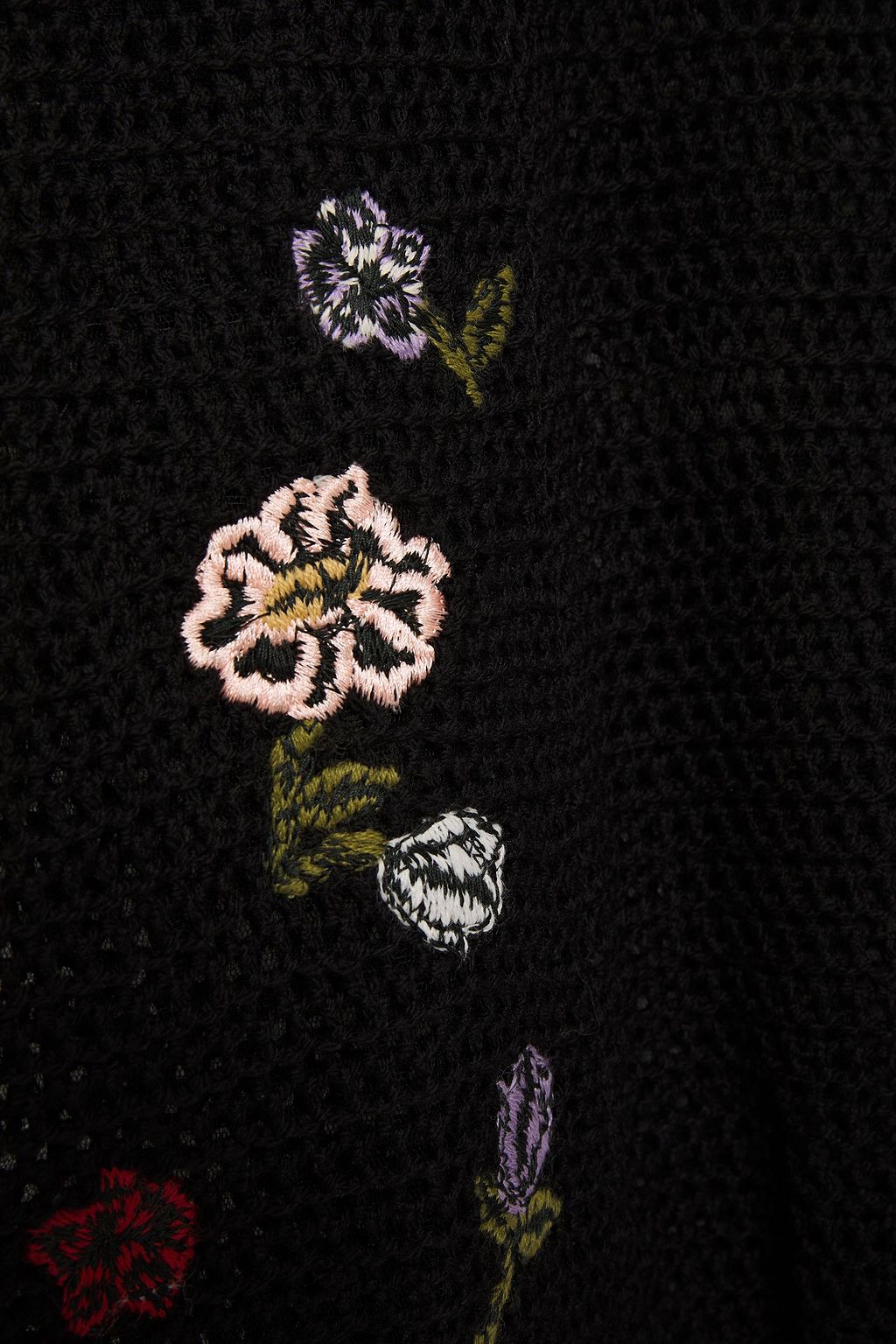 REDVALENTINO Point d'esprit-paneled embroidered open-knit mini dress