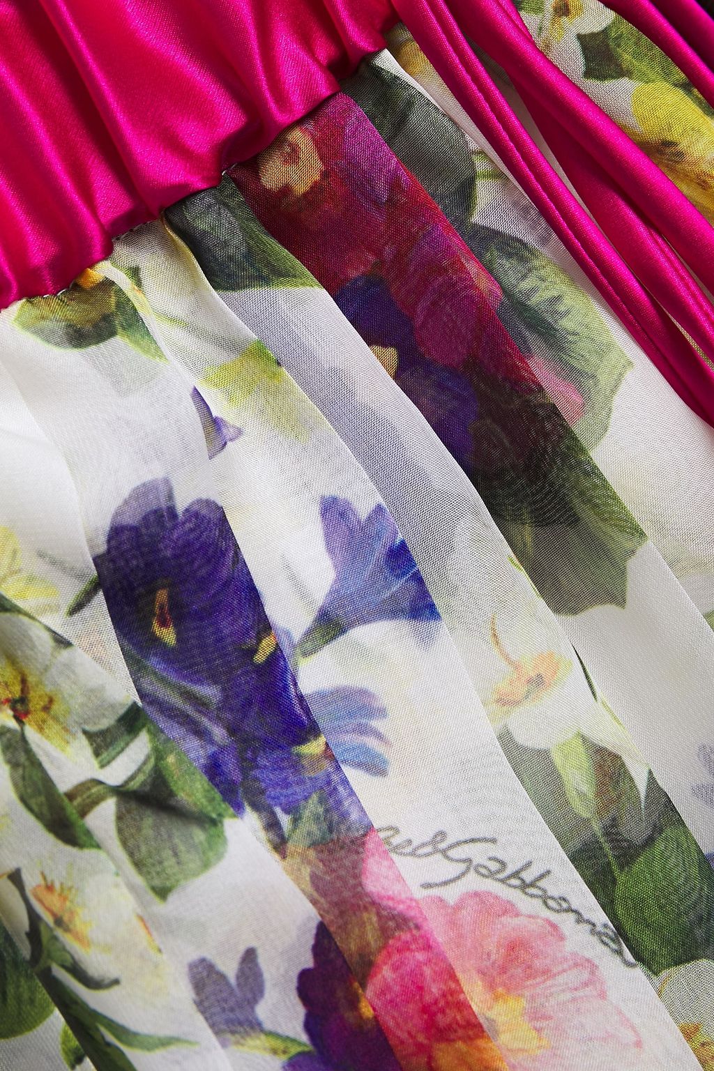 DOLCE&GABBANA Satin-trimmed pleated floral-print chiffon midi skirt
