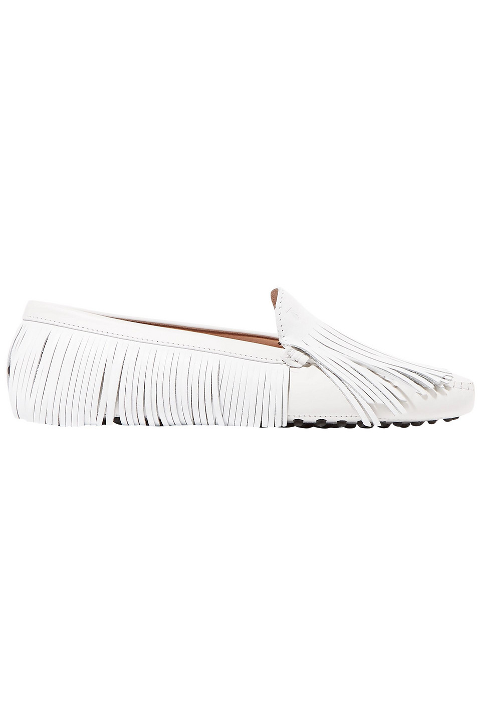 Tod's Fringed Leather Loafers In Weiss