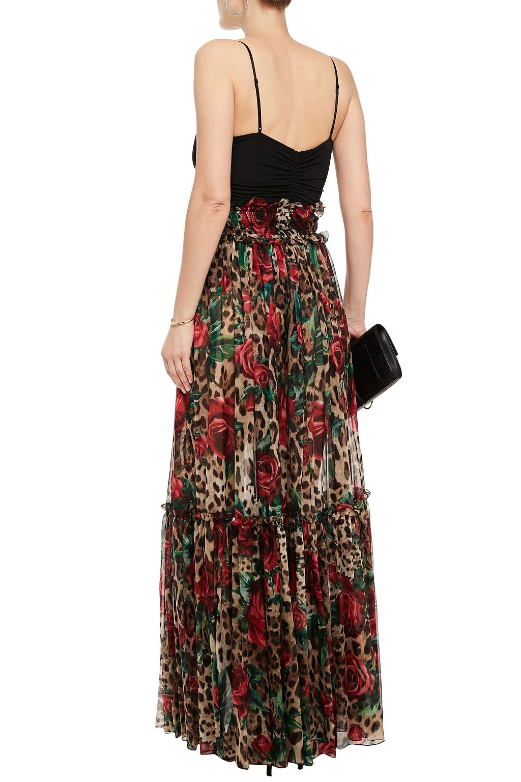 DOLCE&GABBANA Shirred printed silk-chiffon wide-leg pants