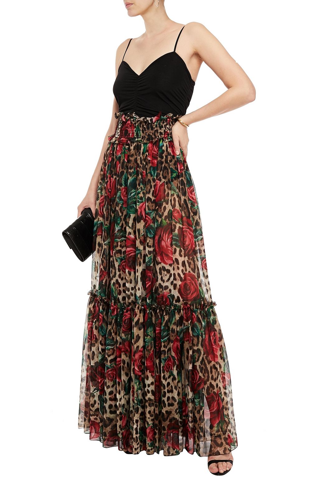 DOLCE&GABBANA Shirred printed silk-chiffon wide-leg pants