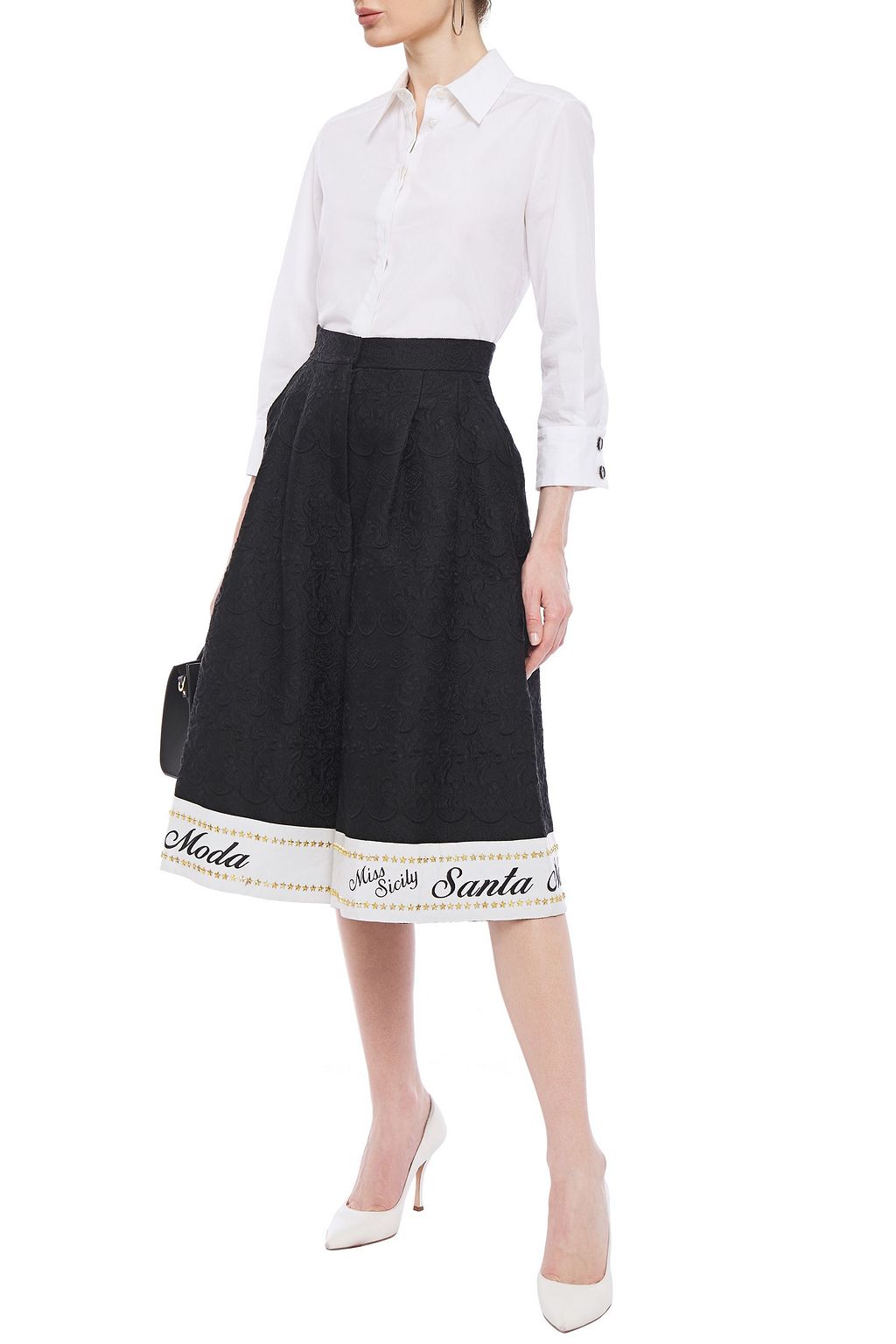 Black Embellished cotton-blend jacquard culottes | Sale up to 70 Black Embellished cotton-blend jacquard culottes | Sale up to 70