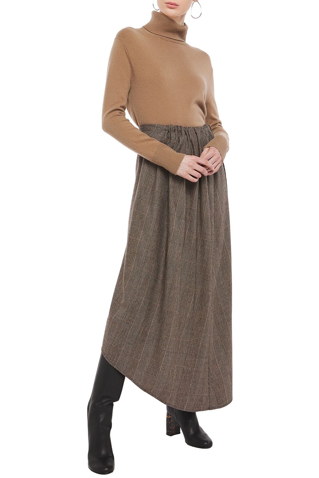 CO Asymmetric checked woven midi skirt