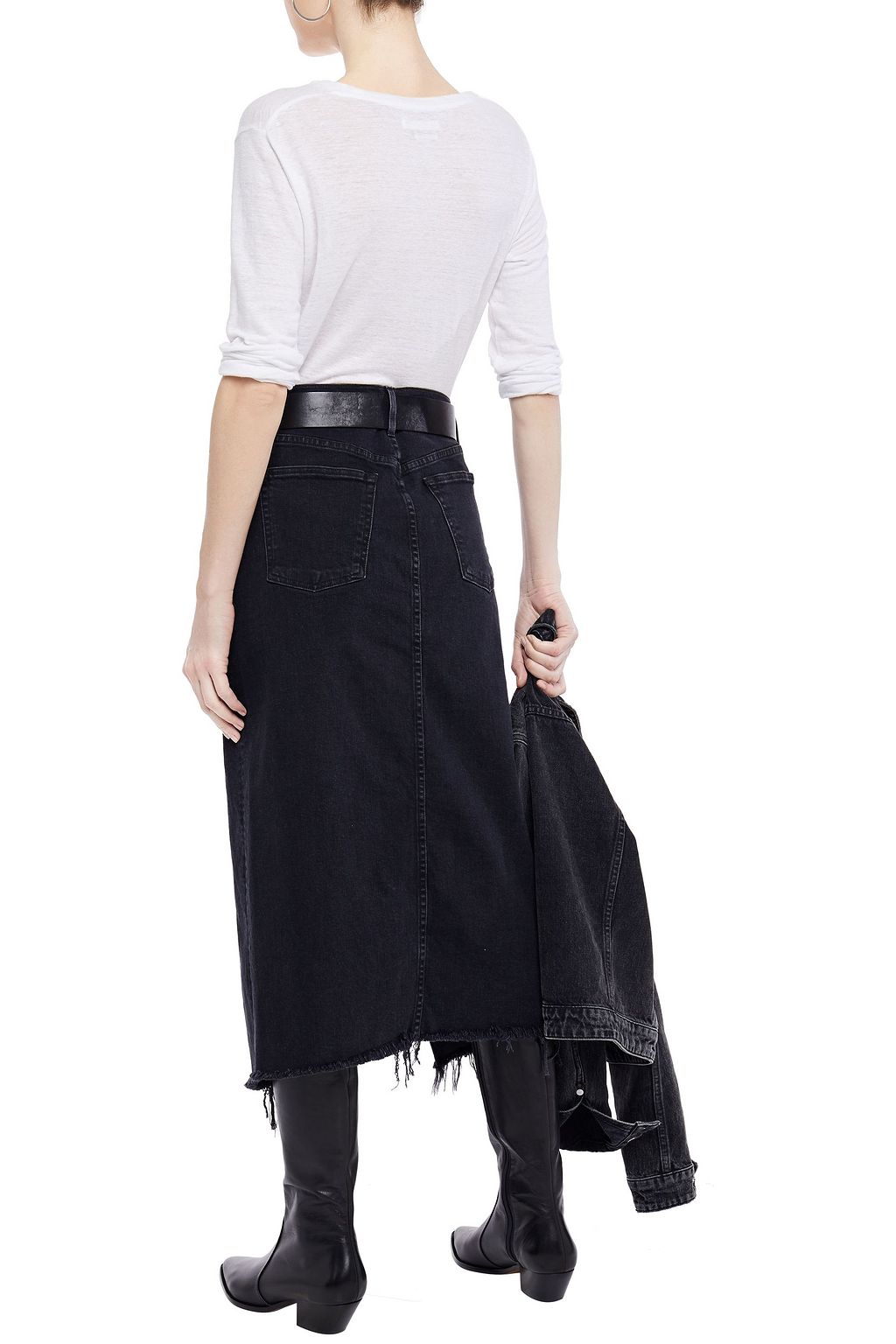 3X1 NYC Izabella split-front frayed denim midi skirt