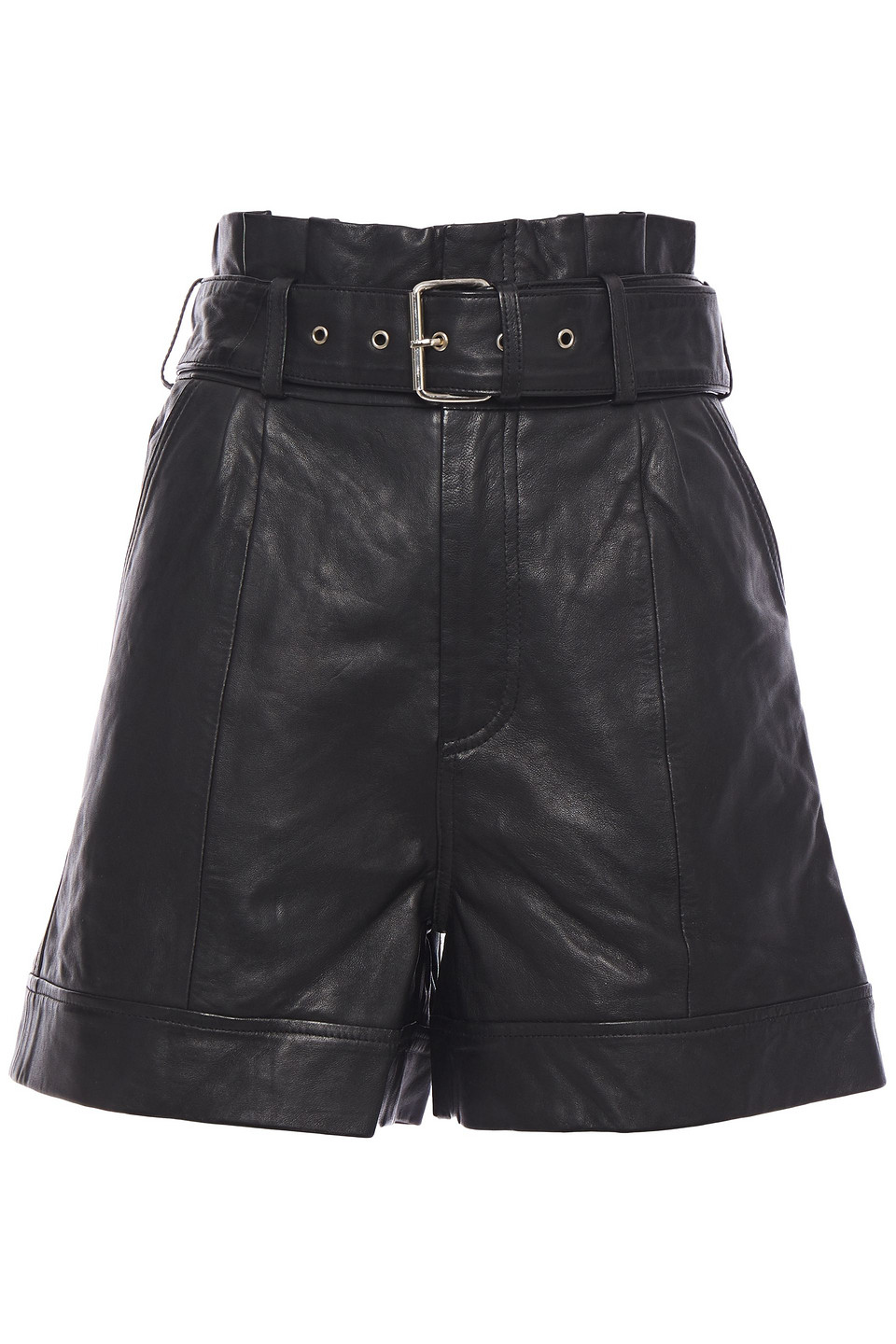 Velda belted gathered leather shorts
