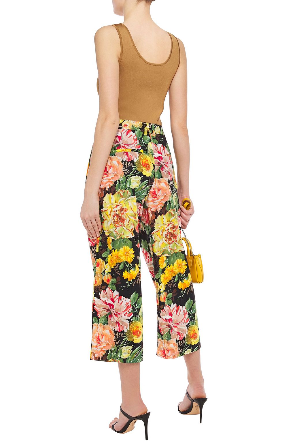 DOLCE&GABBANA Cropped floral-print cotton-poplin wide-leg pants