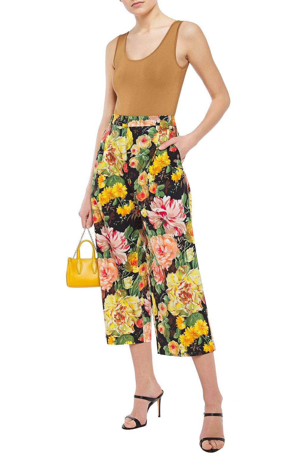 DOLCE&GABBANA Cropped floral-print cotton-poplin wide-leg pants