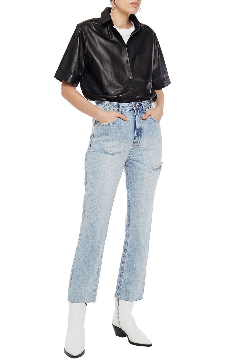 KSUBI Distressed high-rise straight-leg jeans