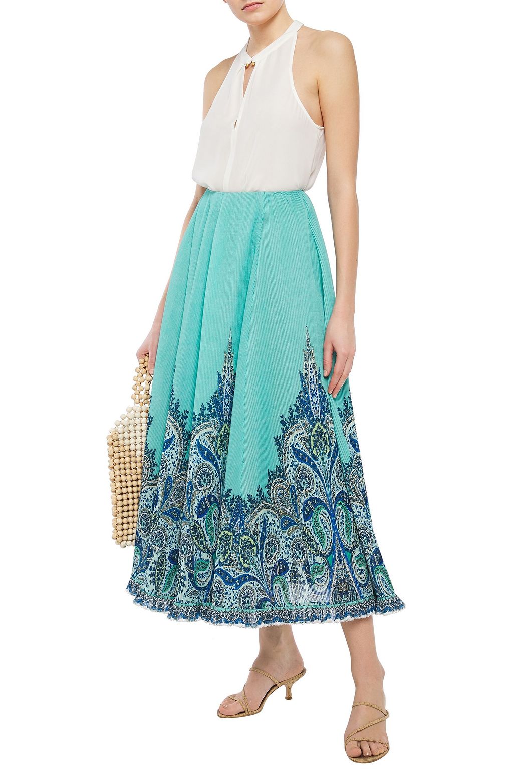 ZIMMERMANN Moncur printed plissé-organza midi skirt