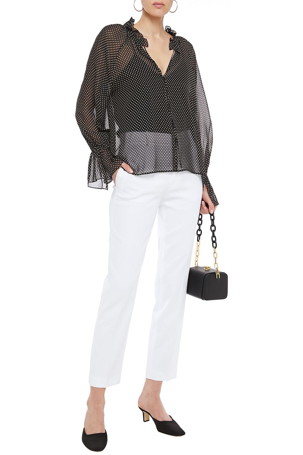 NILI LOTAN Ruffle-trimmed polka-dot silk-chiffon blouse