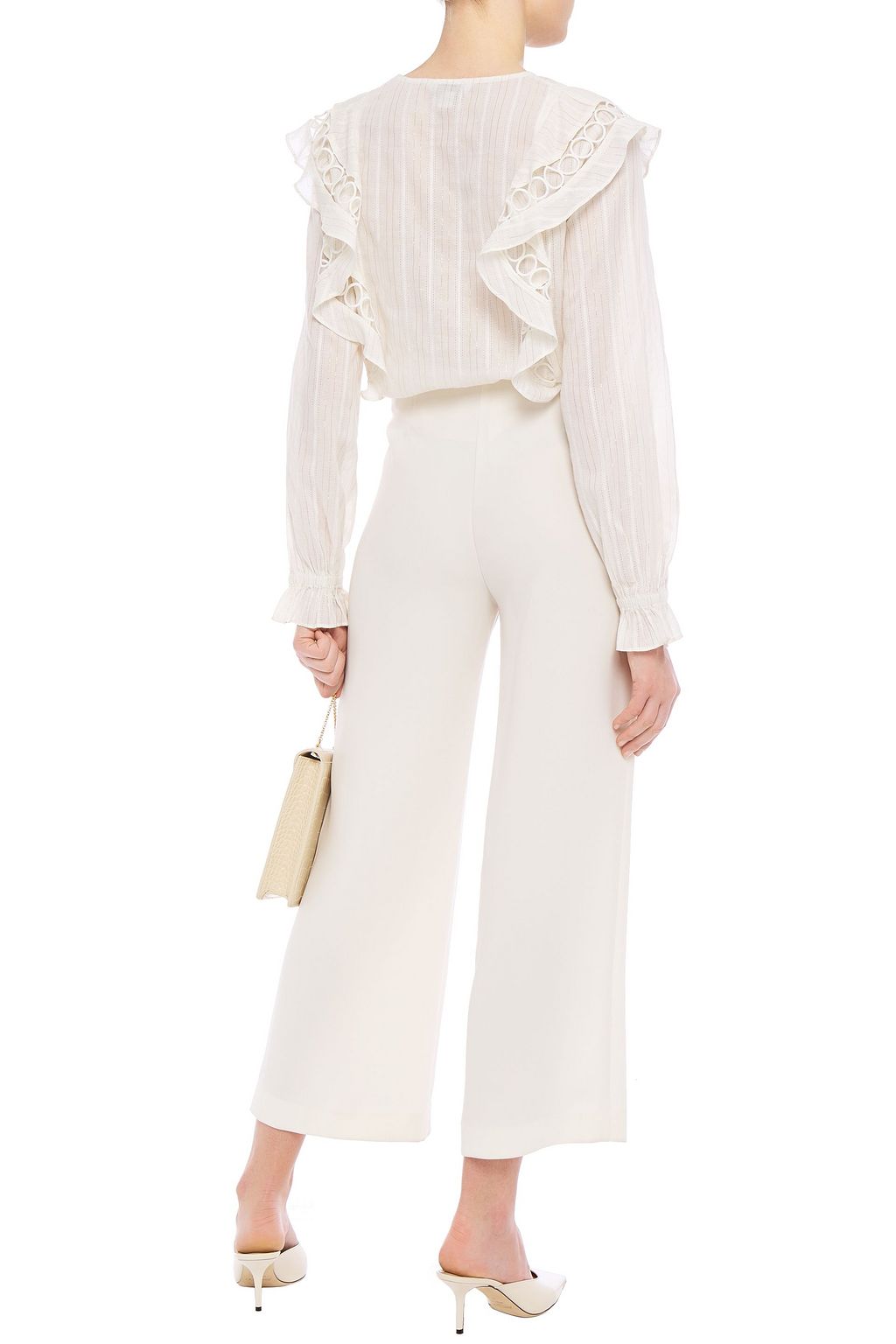 RACHEL ZOE Felicia crochet-trimmed ruffled metallic cotton-blend blouse