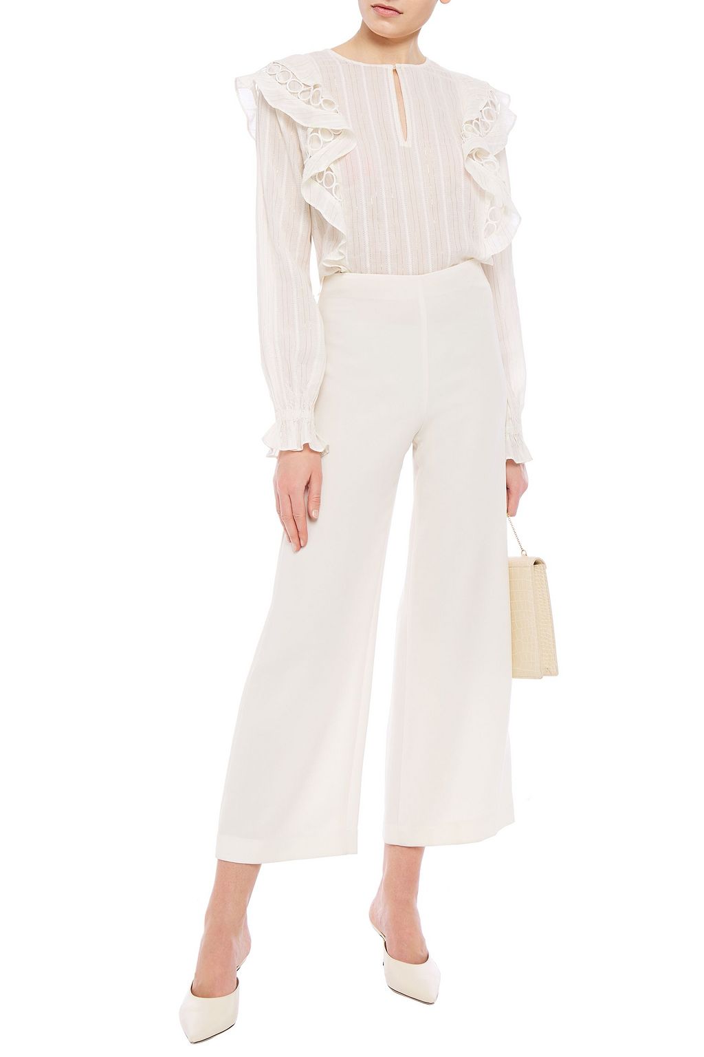RACHEL ZOE Felicia crochet-trimmed ruffled metallic cotton-blend blouse