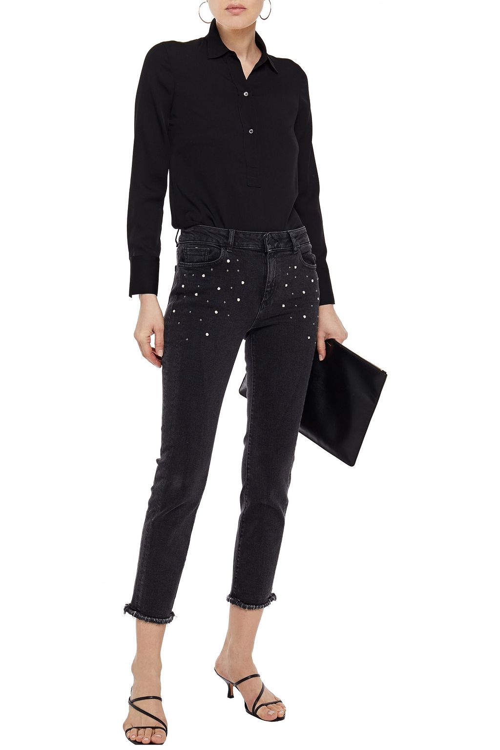 DL1961 Cropped studded mid-rise skinny jeans