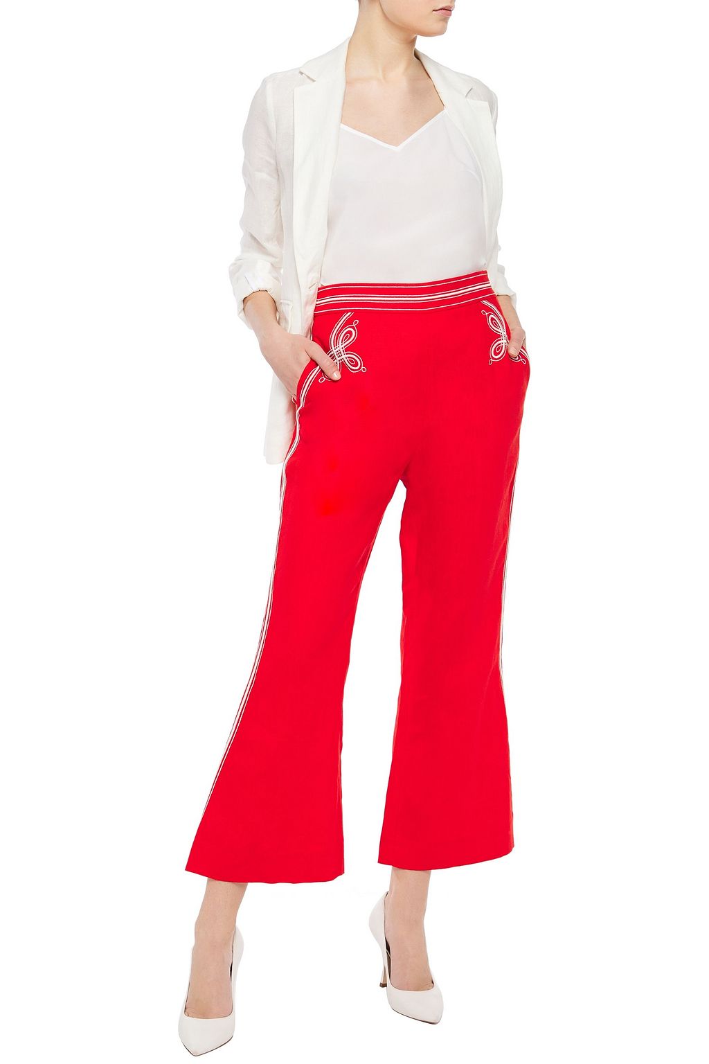 ZIMMERMANN Embroidered linen kick-flare pants
