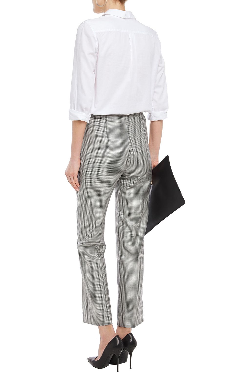 ROLAND MOURET Salthill pleated checked wool and silk-blend kick-flare pants