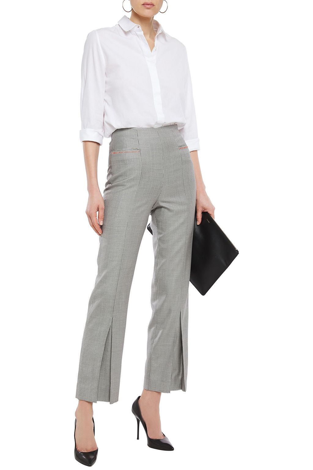 ROLAND MOURET Salthill pleated checked wool and silk-blend kick-flare pants