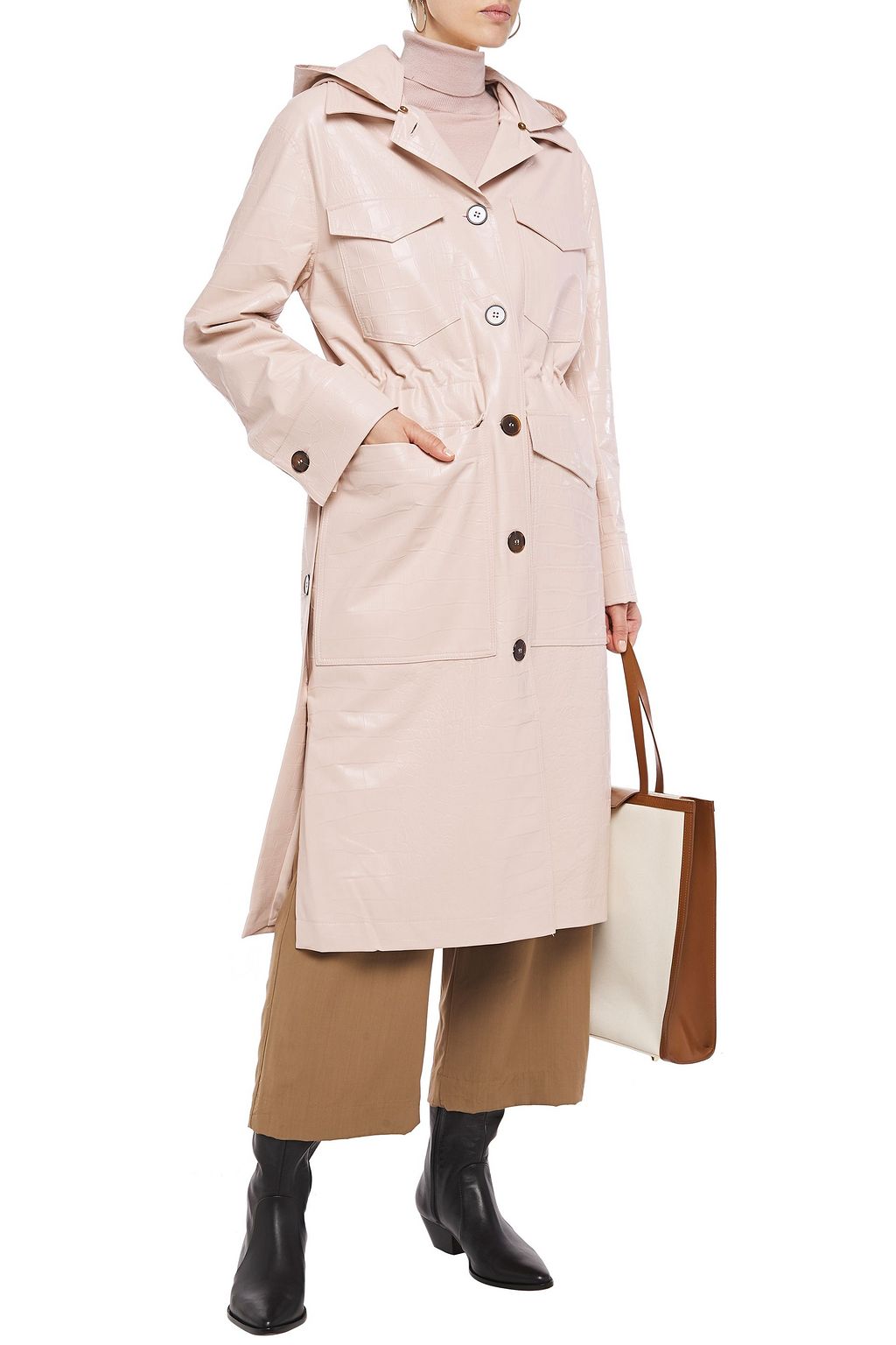 NANUSHKA Gus croc-effect vegan leather hooded coat