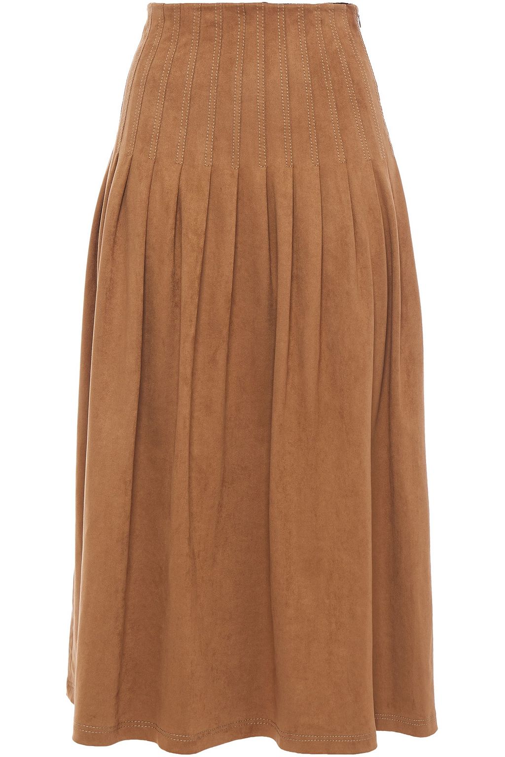 brown faux suede midi skirt