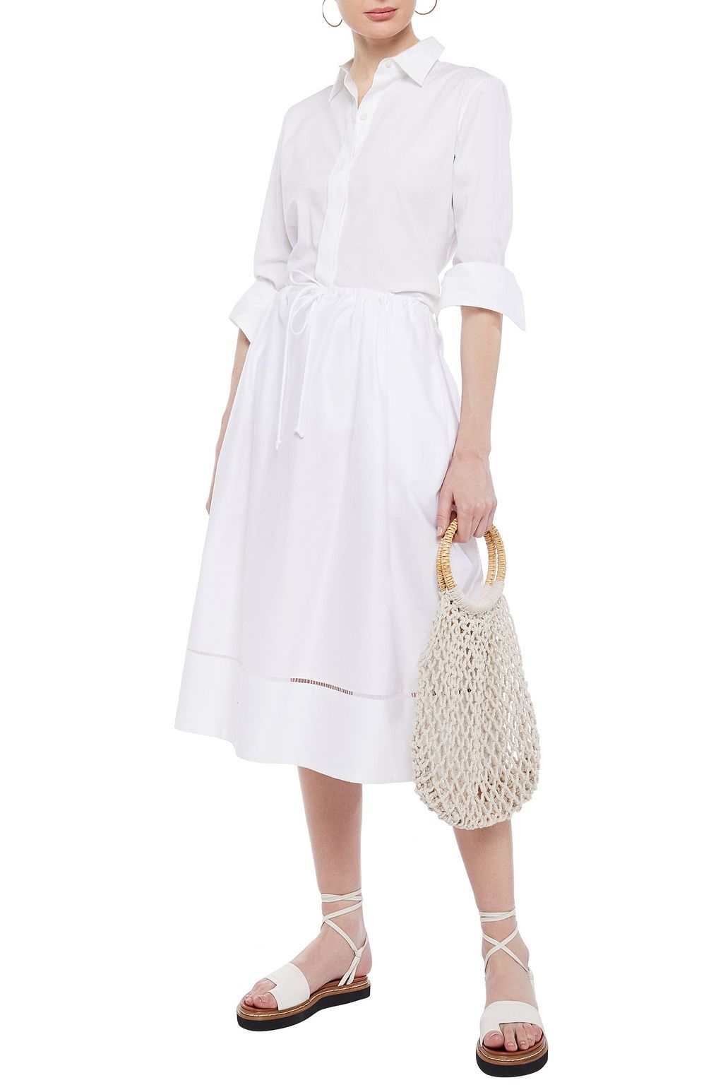 KHAITE Gathered cotton-poplin midi skirt
