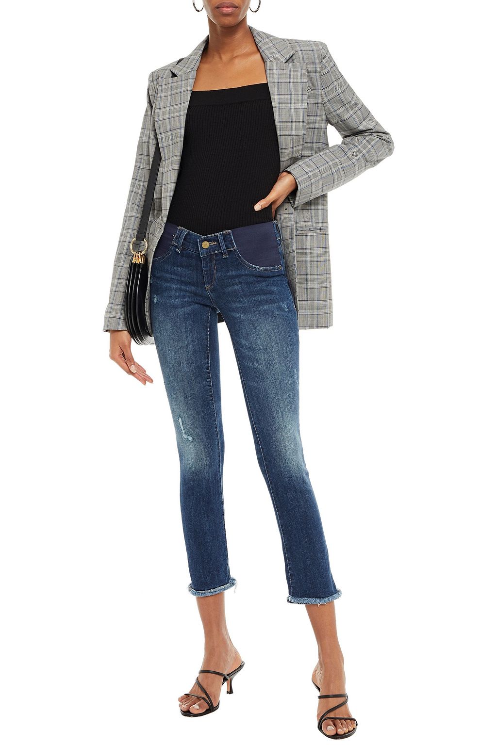 DL1961 Cropped distressed low-rise skinny jeans