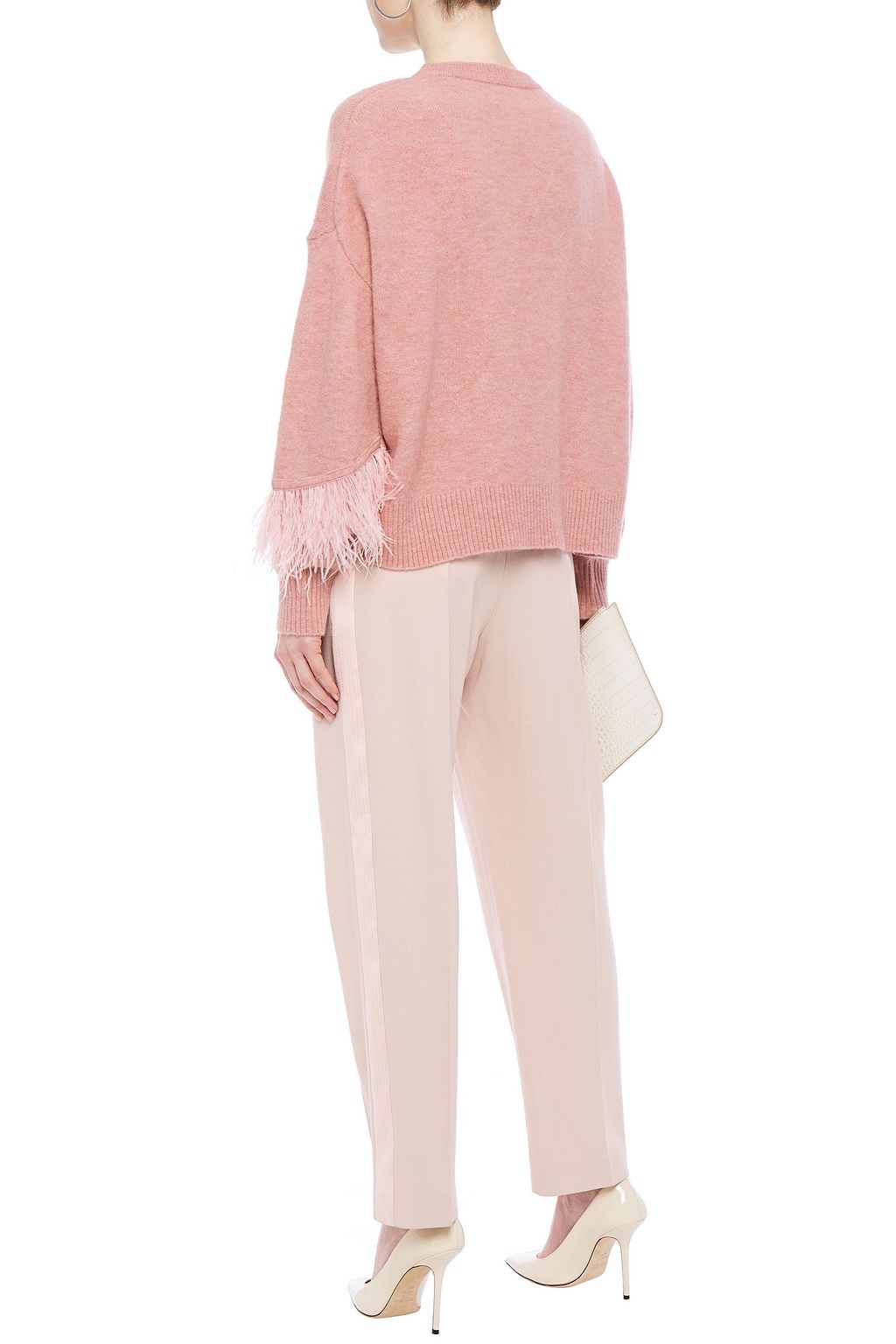 CINQ À SEPT Feather-embellished wool-blend sweater