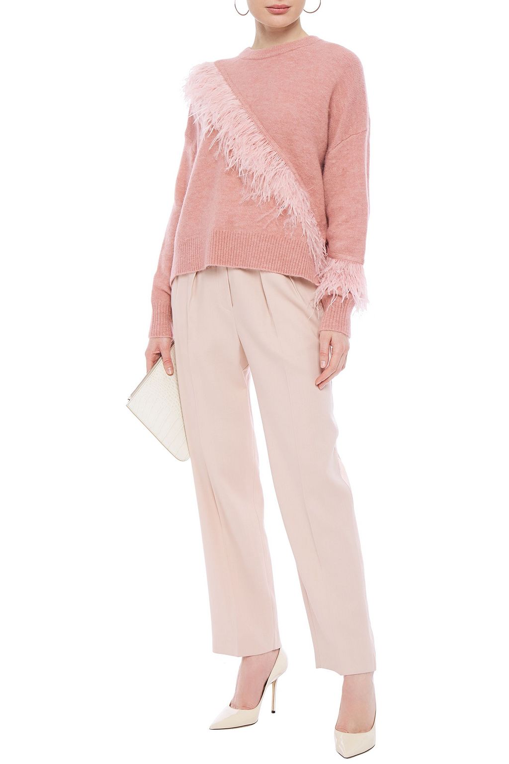 CINQ À SEPT Feather-embellished wool-blend sweater
