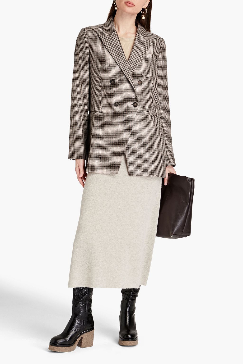 BRUNELLO CUCINELLI Double-breasted houndstooth linen, wool and silk-blend blazer