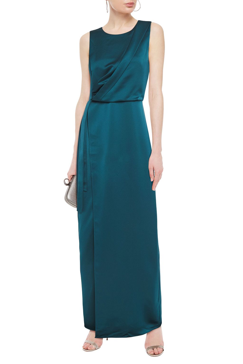 halston satin wrap gown