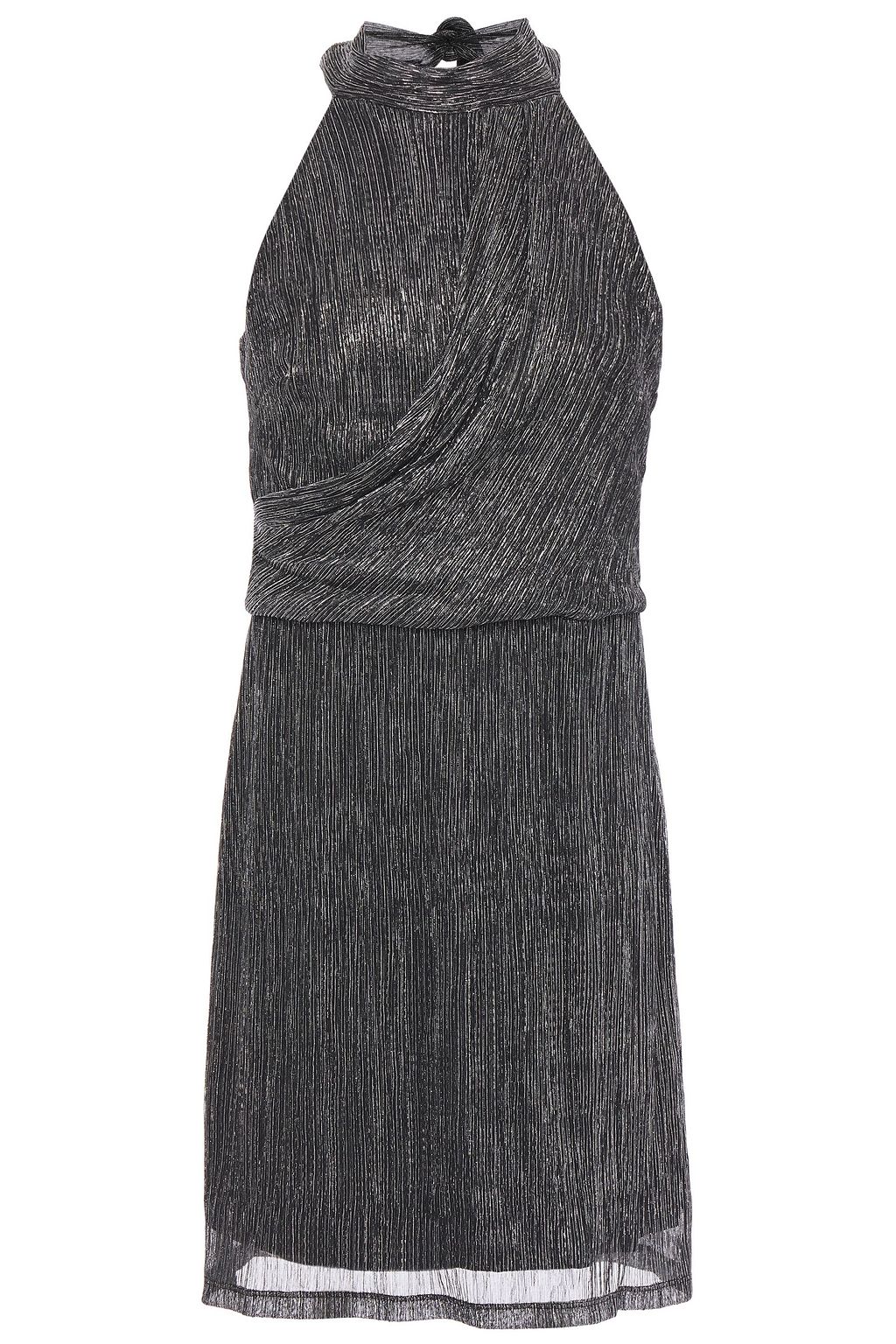 HALSTON RENAE DRAPED TWO-TONE HALTER MINI DRESS