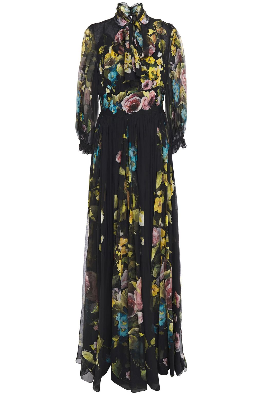 Black Pussy-bow floral-print silk-chiffon gown | Sale up to 70% off ...