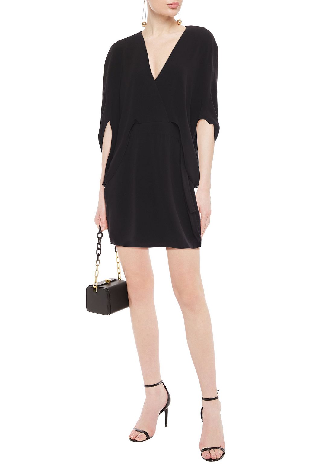 HALSTON Wrap-effect cape-back stretch-crepe mini dress