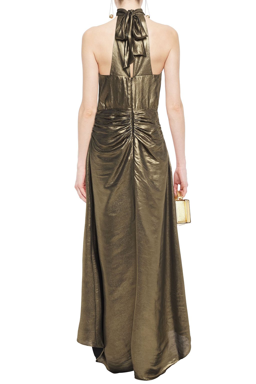 HALSTON Ruched lamé gown