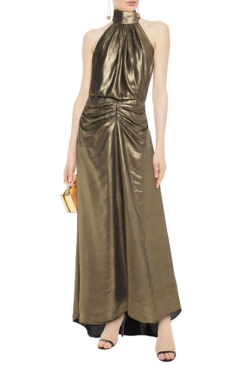 HALSTON Ruched lamé gown