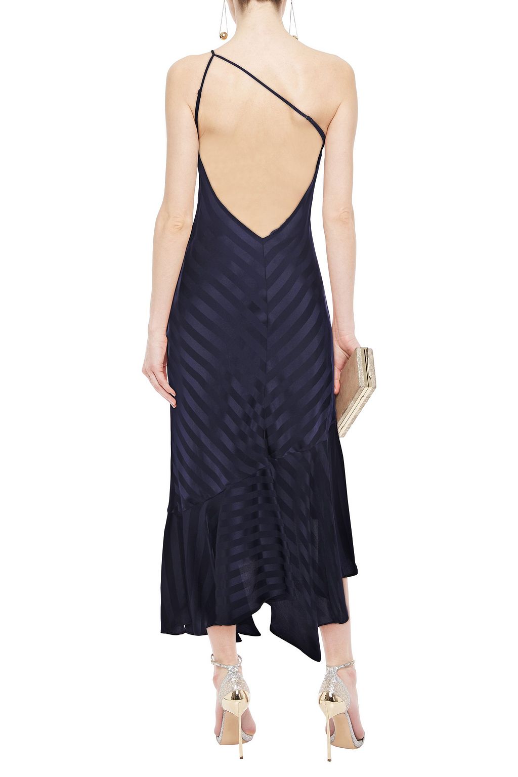 MICHELLE MASON One-shoulder asymmetric striped silk-satin jacquard dress