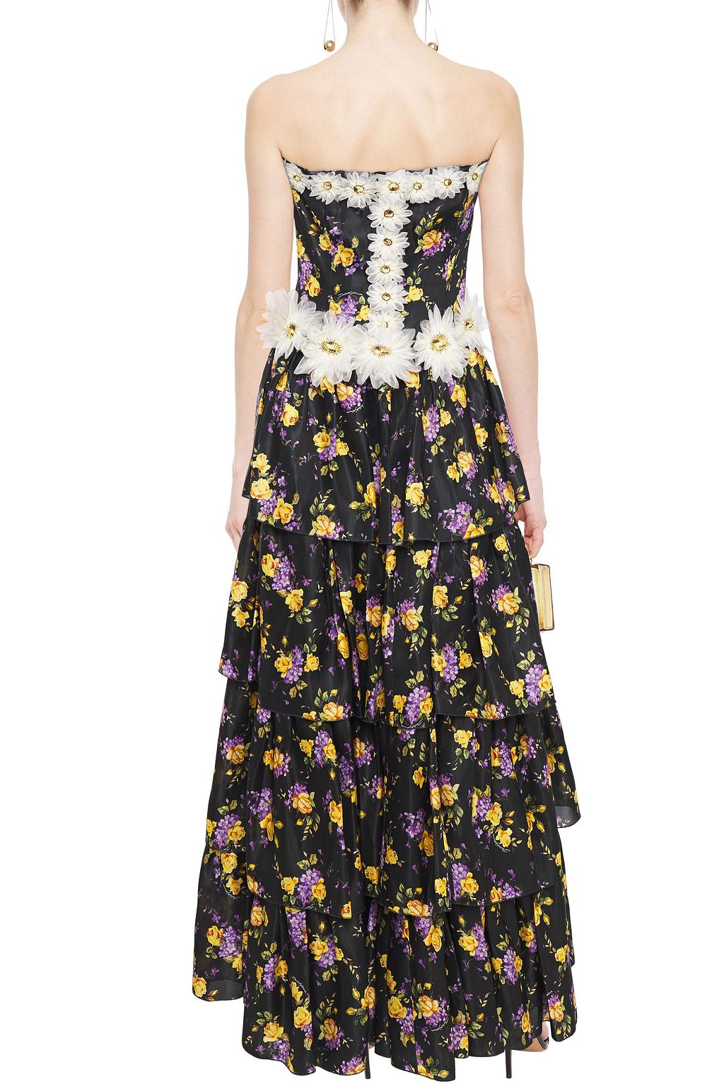 DOLCE&GABBANA Tiered appliquéd floral-print silk-organza gown