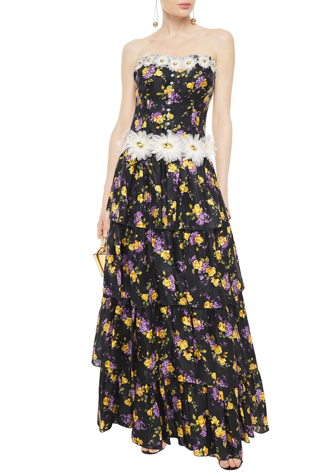 DOLCE&GABBANA Tiered appliquéd floral-print silk-organza gown