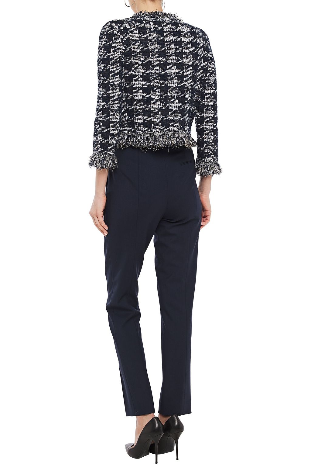 OSCAR DE LA RENTA Frayed sequin-embellished jacquard-knit cardigan