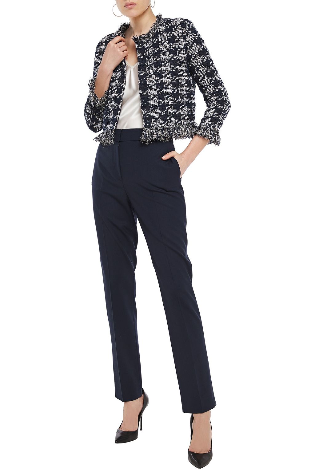OSCAR DE LA RENTA Frayed sequin-embellished jacquard-knit cardigan