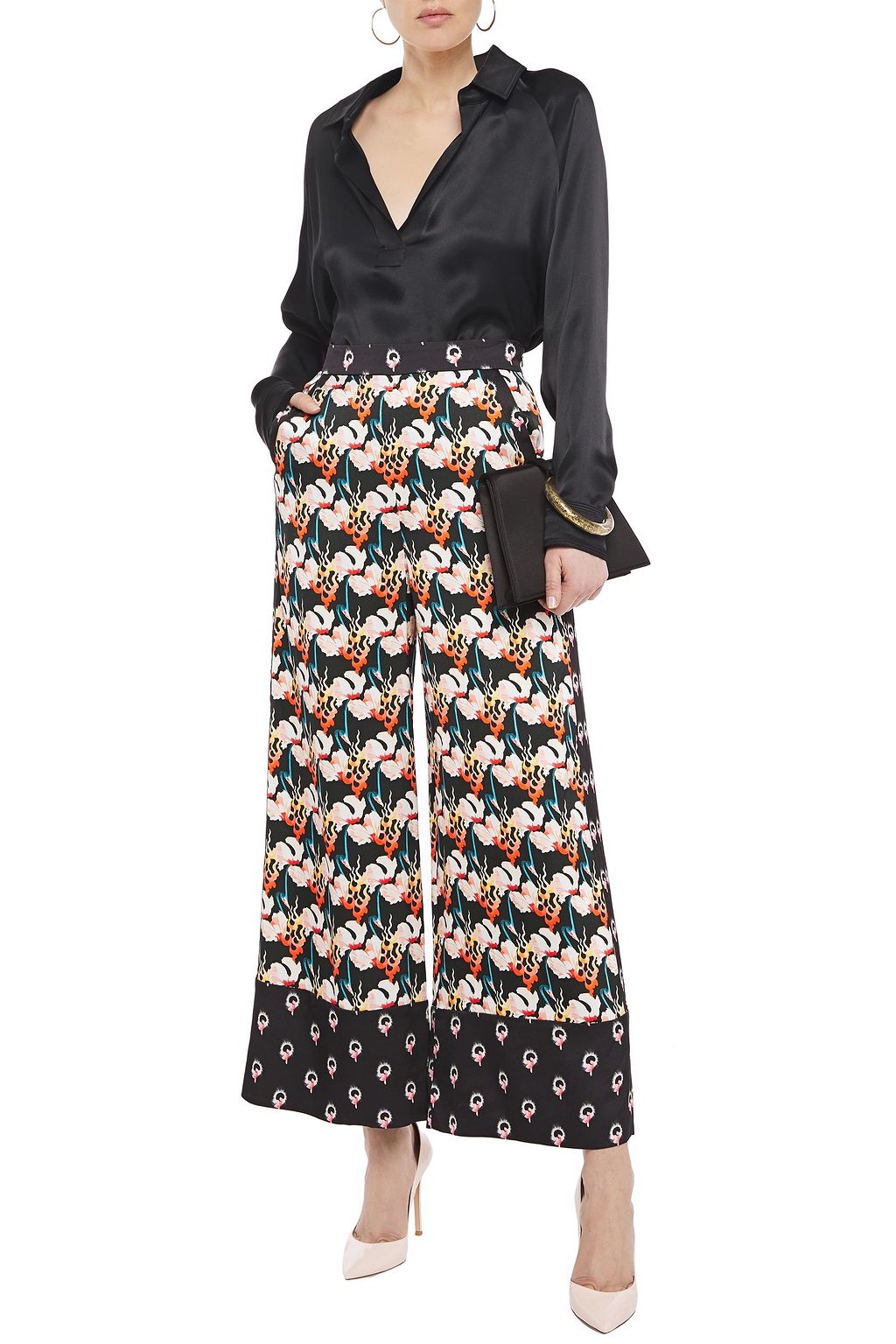 TEMPERLEY LONDON Dragonfly floral-print satin wide-leg pants