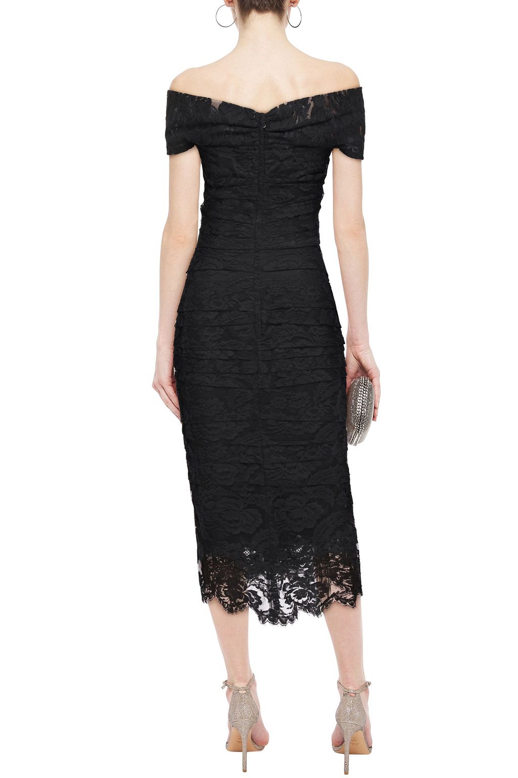 DOLCE&GABBANA Off-the-shoulder pleated lace midi dress