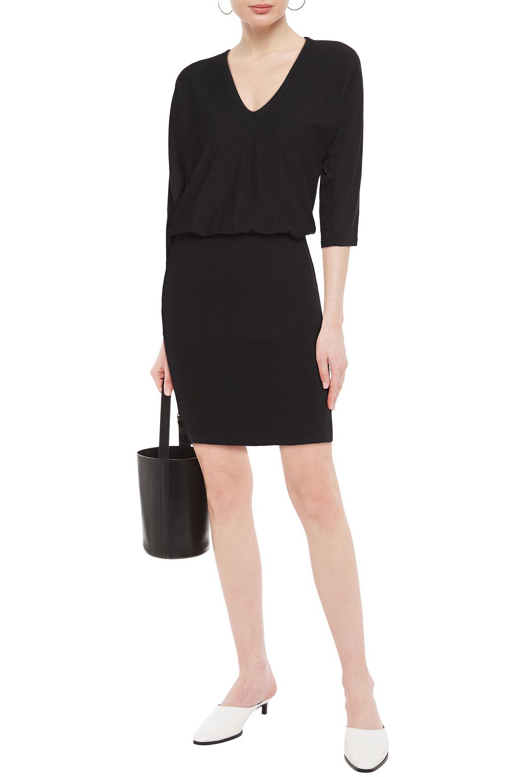 JAMES PERSE Stretch cotton-paneled ribbed jersey mini dress